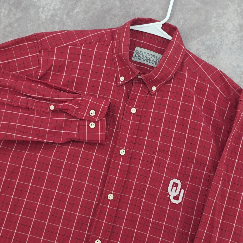 Oklahoma Sooners Button Down Shirt Campus Specialties Mens M Red Grid OU Logo